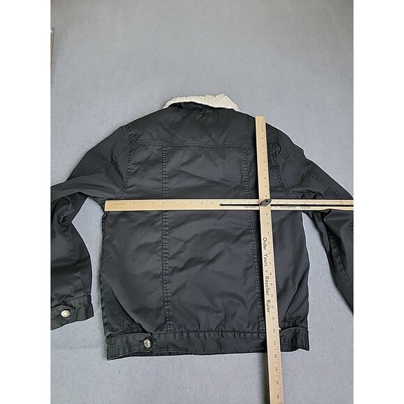 Indigo Star Jacket Mens M Black Sherpa Lined Button Pockets Heavy Trucker Waxed - Picture 10 of 13